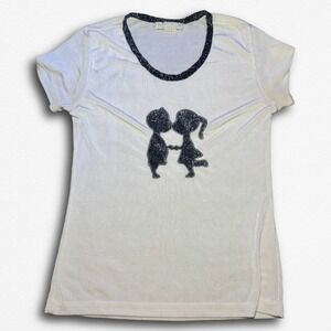 VTG Paper Tag Epix Vintage White Metallic Glitter Kissing Couple Graphic T-Shirt